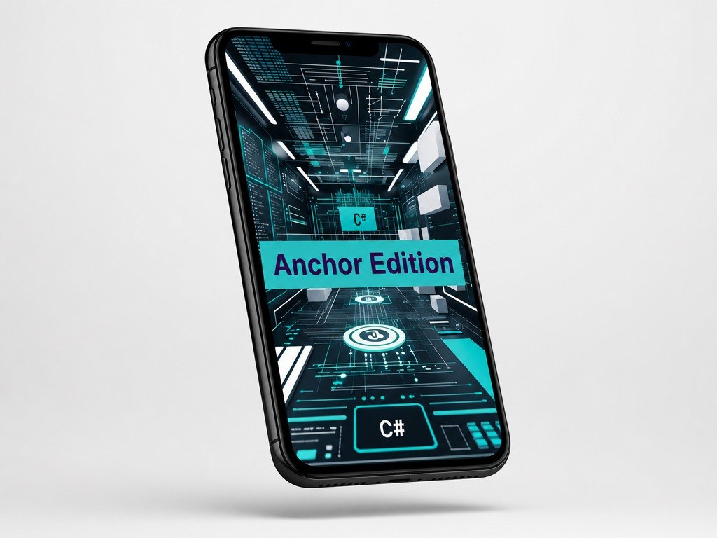 Smartphone with a futuristic interface on a light gray background