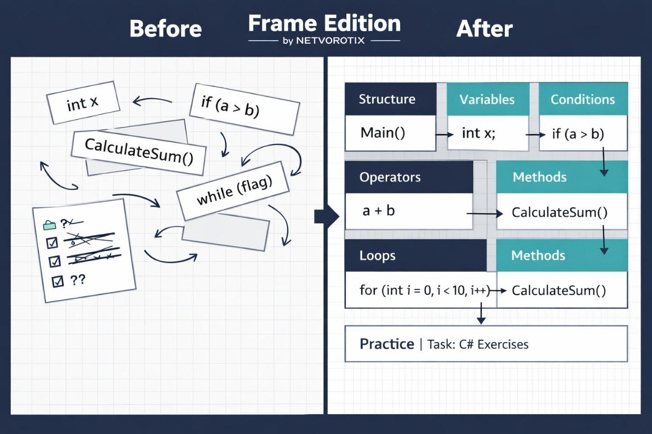 Before and after comparison of code structure with Frame Edition by Netyorotx.