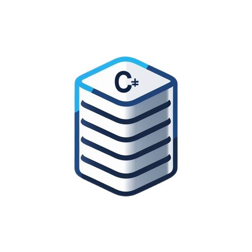 Icon of a stack of blue and white blocks with 'C#' on top, on a white background