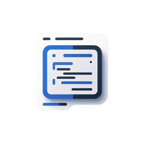 Icon of a document with blue and black text on a white background
