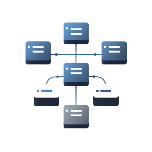 Hierarchical structure diagram with blue and gray nodes on a white background