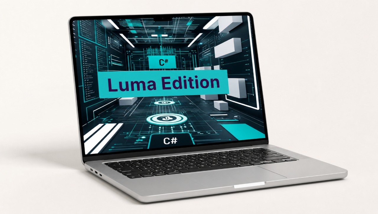 Laptop displaying 'Luma Edition' on a white background