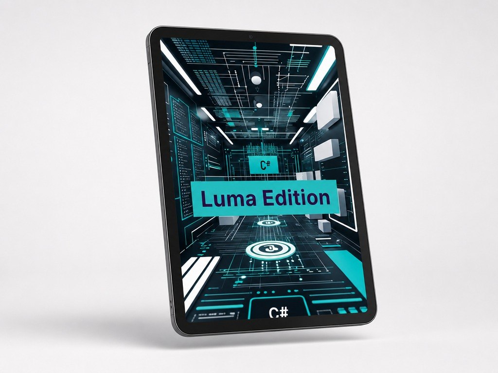 Tablet with a futuristic interface design labeled 'Luma Edition' on a white background