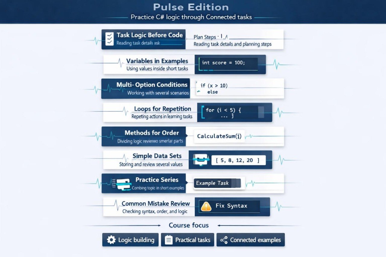 Educational software interface with task logic and programming concepts on a blue background